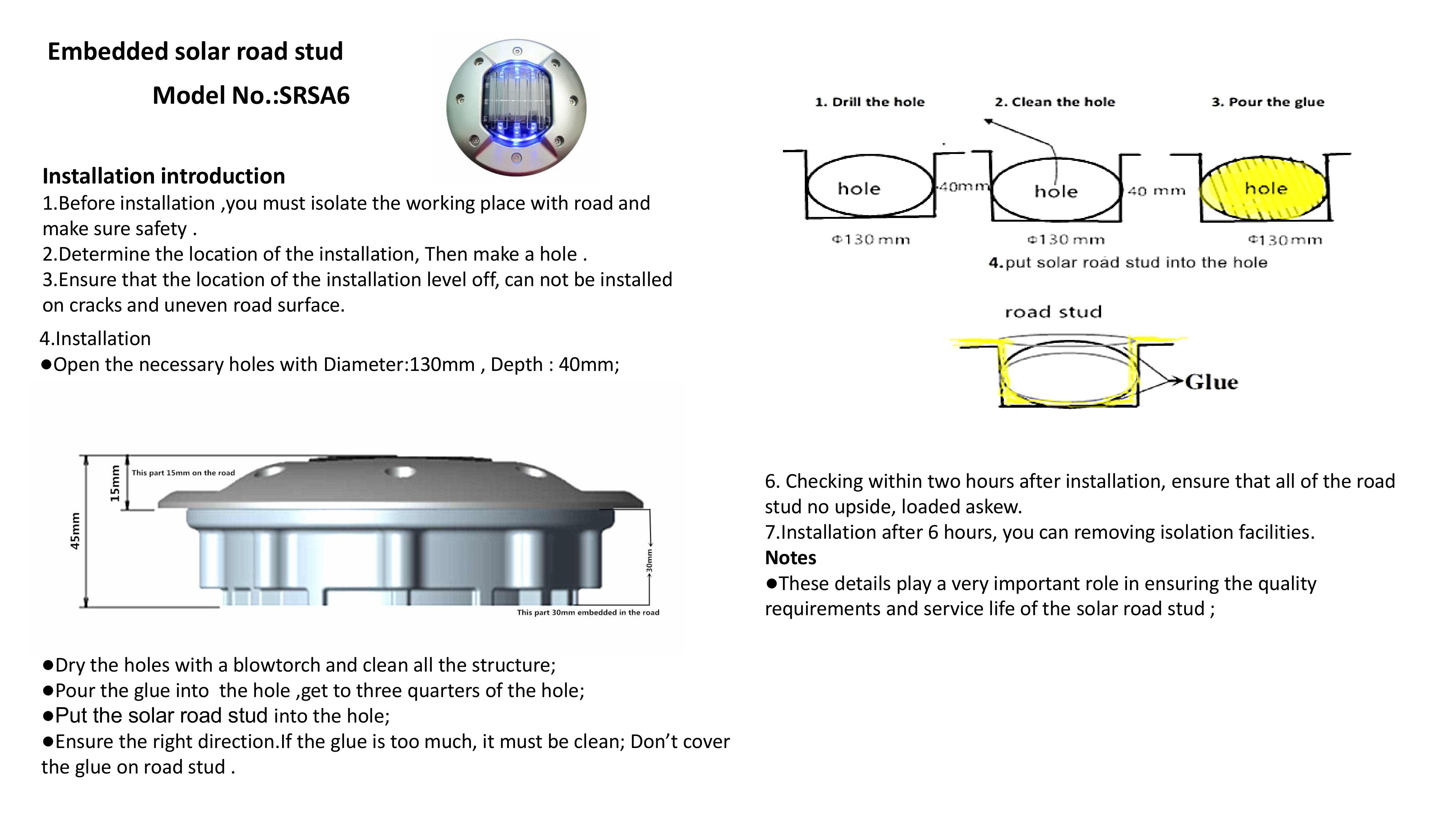 Embedded solar road stud（SRSA6）